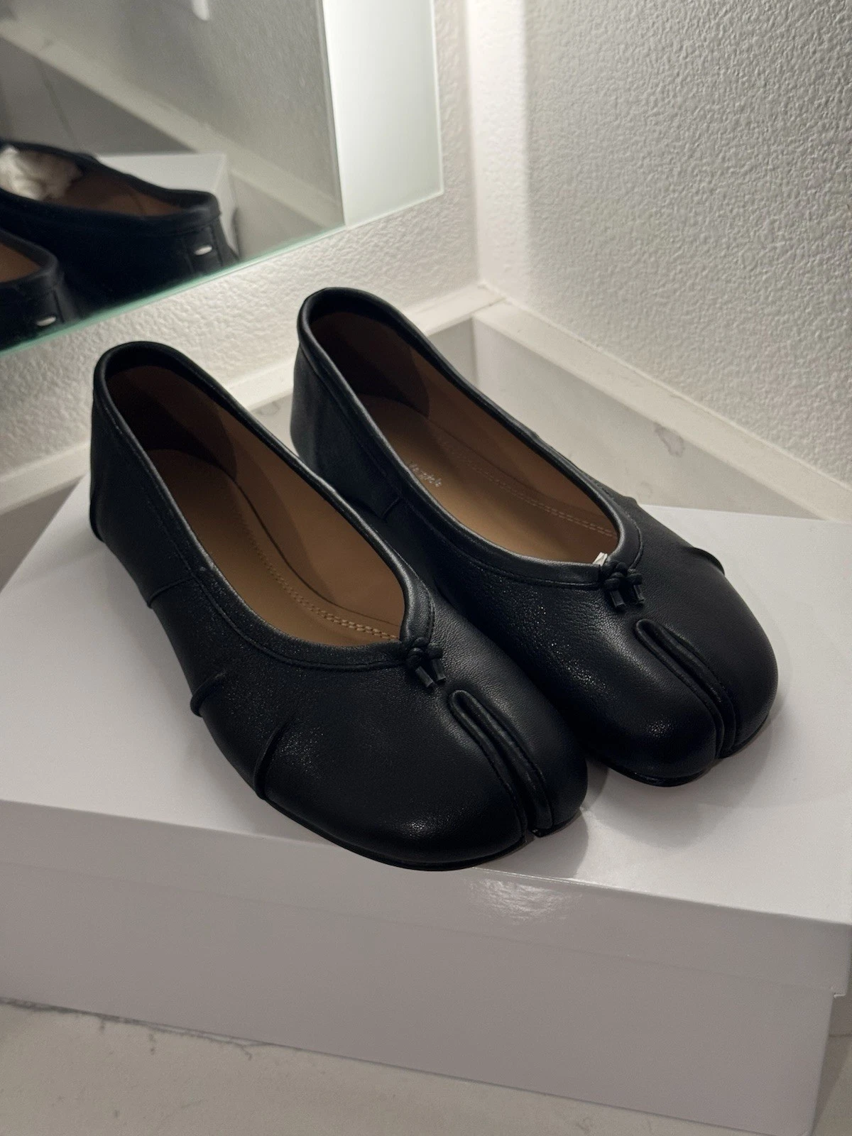 Maison Margiela Tabi Ballet Flats Black Leather Size Eu 37 US 6.5/7