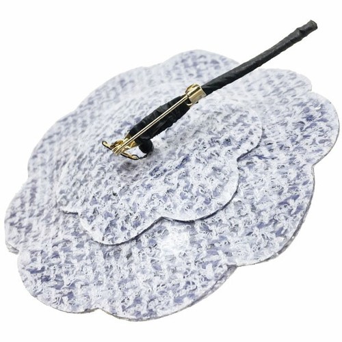 CHANEL Brooch Camellia Corsage Tweed-Style Vinyl Coating Gray Flowers Pin Access - Picture 3 of 6