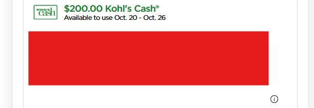 $200.00 Kohl's Cash - GOOD 10/20/2025-10/26/2025