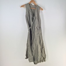 Humidity womens wrap dress 10 khaki green french linen sleeveless VNeck 124018