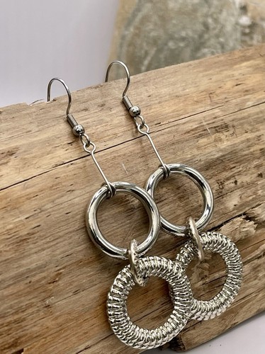 Dangle Drop Earrings One-off Design Made With Recycled Metal Hoops. - Picture 22 of 22