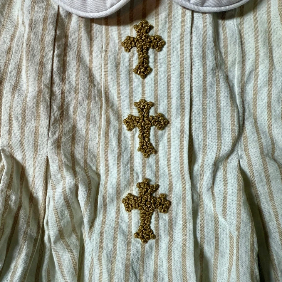 Mameluco para bebé niño a rayas beige dorado cruz traje de bautizo de abejas ocupadas calado 9M Foto 4 de 4
