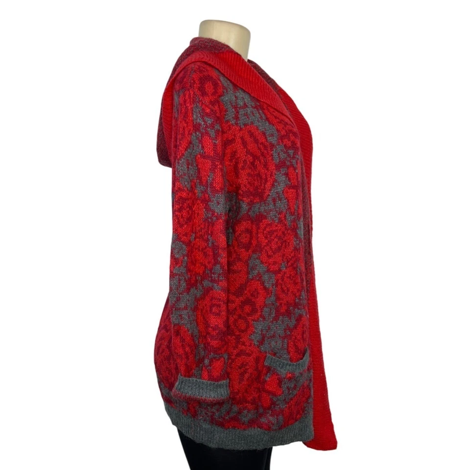 Cárdigan abierto con capucha floral rojo y gris Sparrow para mujer talla L Foto 2 de 4