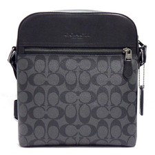 COACH Houston Flight Bag Leather Canvas Charcoal Signature 4010 Shoulder---*