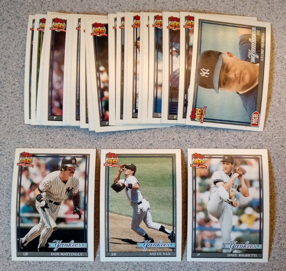 1991 TOPPS COMPLETE TEAM SET  NEW YORK YANKEES  DON MATTINGLY STEVE SAX RIGHETTI
