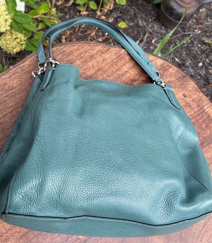 Coach Schultertasche groß Hallie Hobo dunkel türkis blau Kiesel Leder mit Gold F80268 - Bild 14 von 16