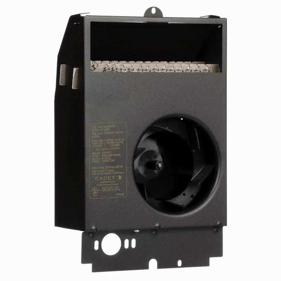 Calentador de pared eléctrico Cadet 1000 vatios 240 V montado en superficie ventilador forzado negro Foto 2 de 4