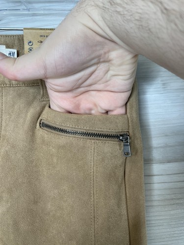 H&M L.O.G.G. Hose Damen 6 braun schmal Wildlederimitat Stretch Reißverschlusstaschen Knöchelreißverschlüsse - Bild 3 von 12