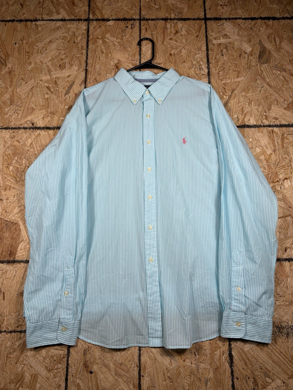 Camicia Ralph Lauren vestibilità classica XXL a righe bianche acqua manica lunga logo pony