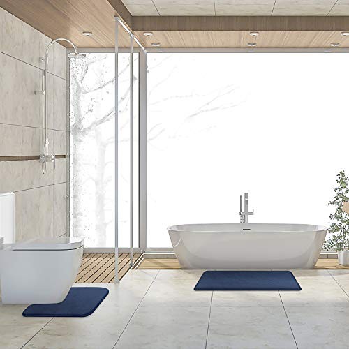 Memory Foam Bath Mat Set, Extra Soft 2 Piece Bathroom Rugs Non Slip and Blue - Picture 8 of 8
