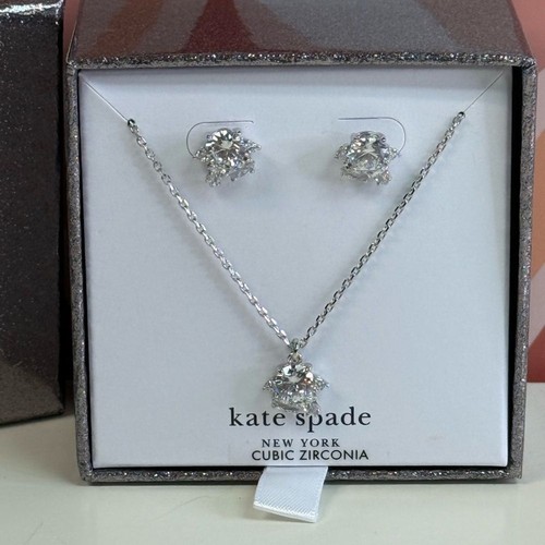 New Kate Spade Silver Little Gem Necklace & Earrings Set