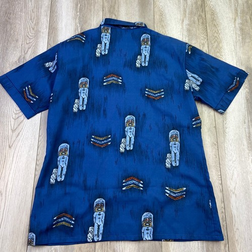 VINTAGE Lancer Hawaiihemd Herren L blau Tiki Knopfleiste Kurzarm 60er 70er - Bild 9 von 10