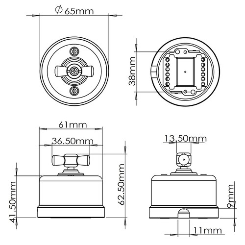 Aufputz Porzellan Retro Rotary Kreuzschalter Drehschalter I Serie QR1 schwarz - Bild 7 von 9