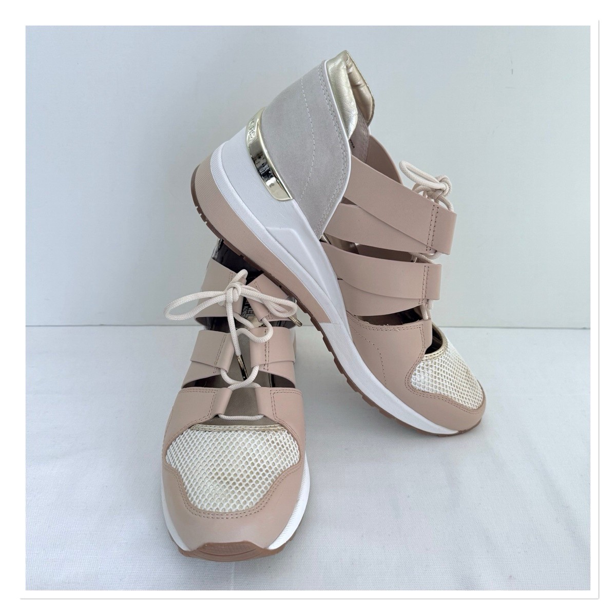 MICHAEL KORS Pink Ballet/Beige Leather Mesh Lace-Up Wedge