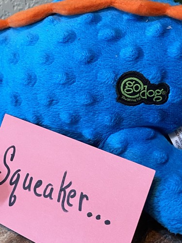 GoDog 22" Gator Squeakers Peluche Cane Giocattolo Tecnologia Guardia da Masticare Grande, Blu Arancio - Foto 3 di 16