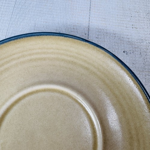 Pfaltzgraff FOLK ART Blue Floral Tan Stoneware USA 8oz Flat Cups & Saucers Set 4 - Picture 13 of 19