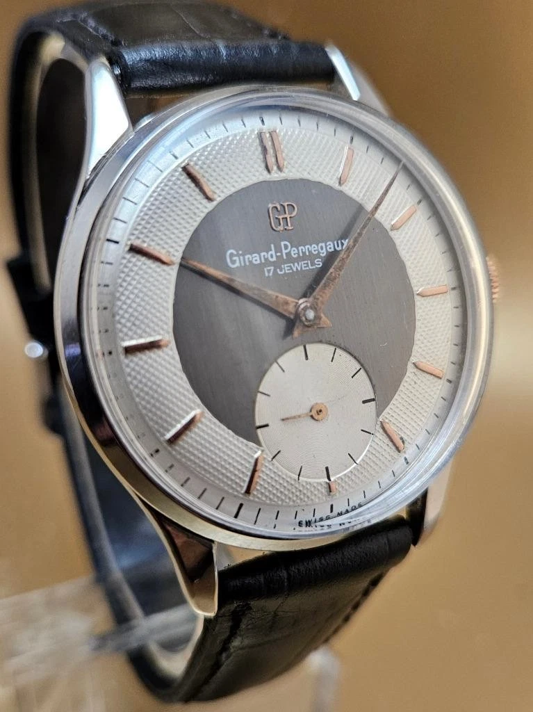 Girard Perregaux — VINTAGE GIRARD PERREGAUX 2 TONE TEXTURED DIAL MANUAL WINDUP MOVEMENT WRISTWATCH
