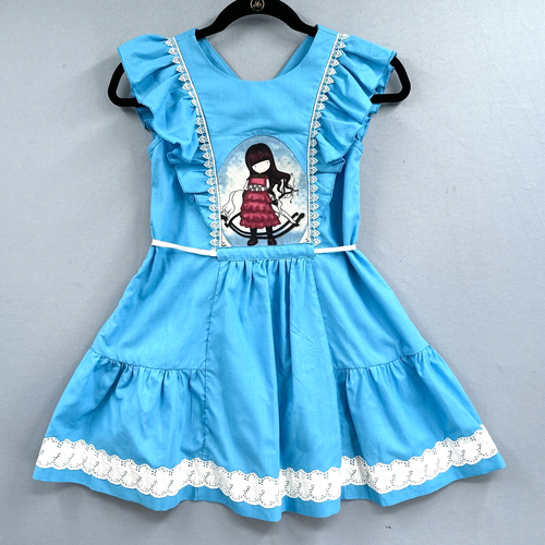 Handmade Fit & Flare Ruffled Penafore Dress Girls Sz 6 Turquoise Prairie Cottage