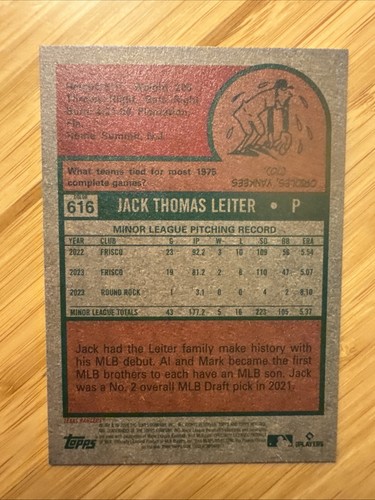B1G1 15% Off • Jack Leiter Color Swap Variation • 2024 Topps Heritage High #616 - Picture 2 of 3