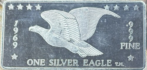 Barra de plata Foster Company One Silver Eagle 1969 prueba rara de colección 1 oz .999 - Imagen 6 de 6