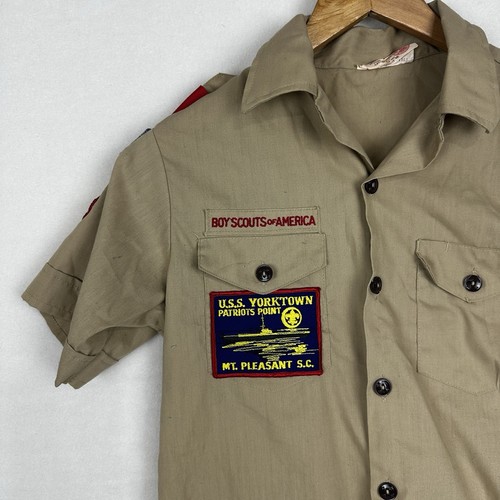 Cub Scout Boy Scouts BSA UNIFORM SHIRT Youth 16 Short Sleeve Patches Tan - Picture 5 of 10