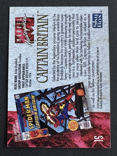Captain Britain Karte Nr. 15 - Marvel Masterpieces 1992 fast neuwertig+ (Kaufen Sie 3 für kostenlosen Versand) - Bild 2 von 3