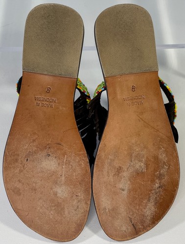 MYSTIQUE Handmade Beaded Suede Leather Fringe Thong Sandal 9 fits 8 Brown $240 - Picture 8 of 9