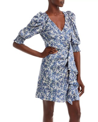 NWT- CINQ À SEPT 'Lucinda' Faux-Wrap Mini-Dress, Eclipse Blue Multi - Size 2