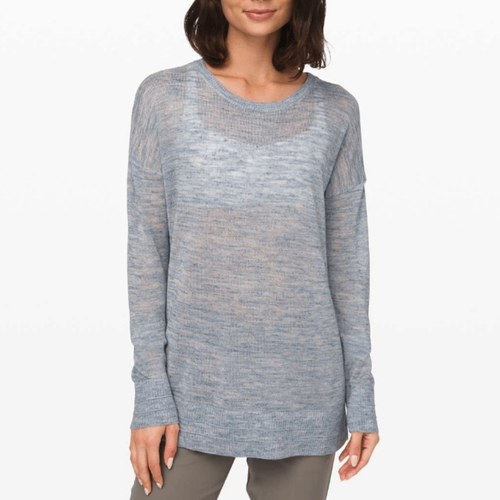 Lululemon Well Being Crew Sweater Linen Heathered Speckle Petrol Blue Medium - Picture 2 of 9