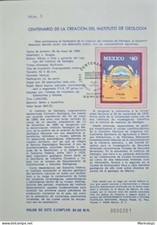 KV) 1986 MEXICO, PHILATELIC SHEET WITH COMMEMORATIVE STAMP FOR THE CENTENARY OF