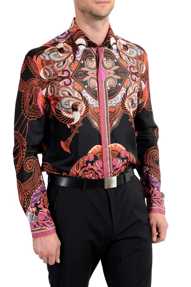 Camisa de vestir manga larga con gráfico 100 % seda Versace Collection "Tendencia" para hombre Foto 4 de 4