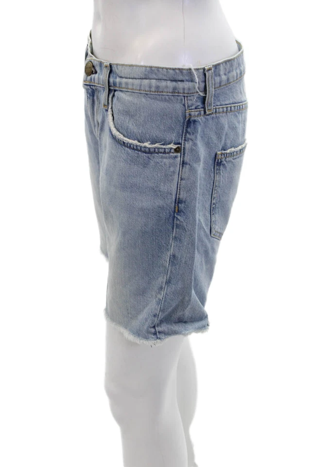 Pantalones cortos de mezclilla Current/Elliott para mujer con cremallera tiro medio dobladillo crudo azul talla 25 Foto 2 de 4