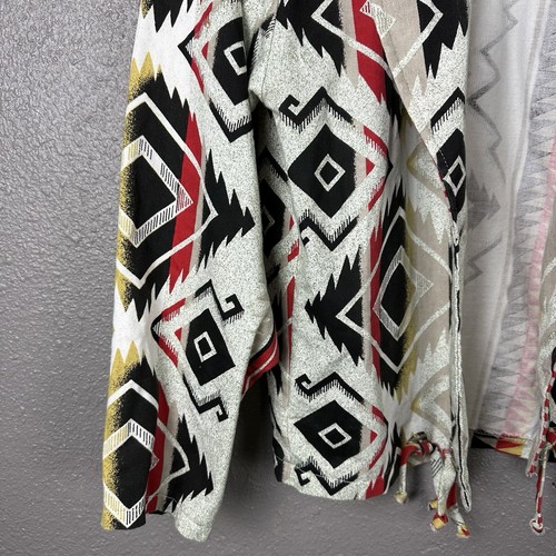 Sas'Sa Vtg 90s Women’s Western Aztec Tribal Jacket W Fringe Blazer Shoulder Pads - Picture 6 of 24