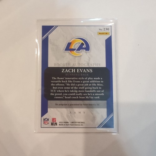Zach Evans - 2023 Panini Limited - Rookie Autographs #230 /49 - AU - RC - Picture 5 of 5