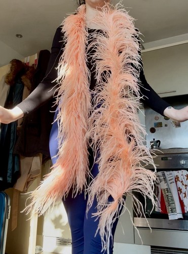 Boa in piuma di struzzo 2m vintage burlesque showgirl salmone pesca - Foto 4 di 4