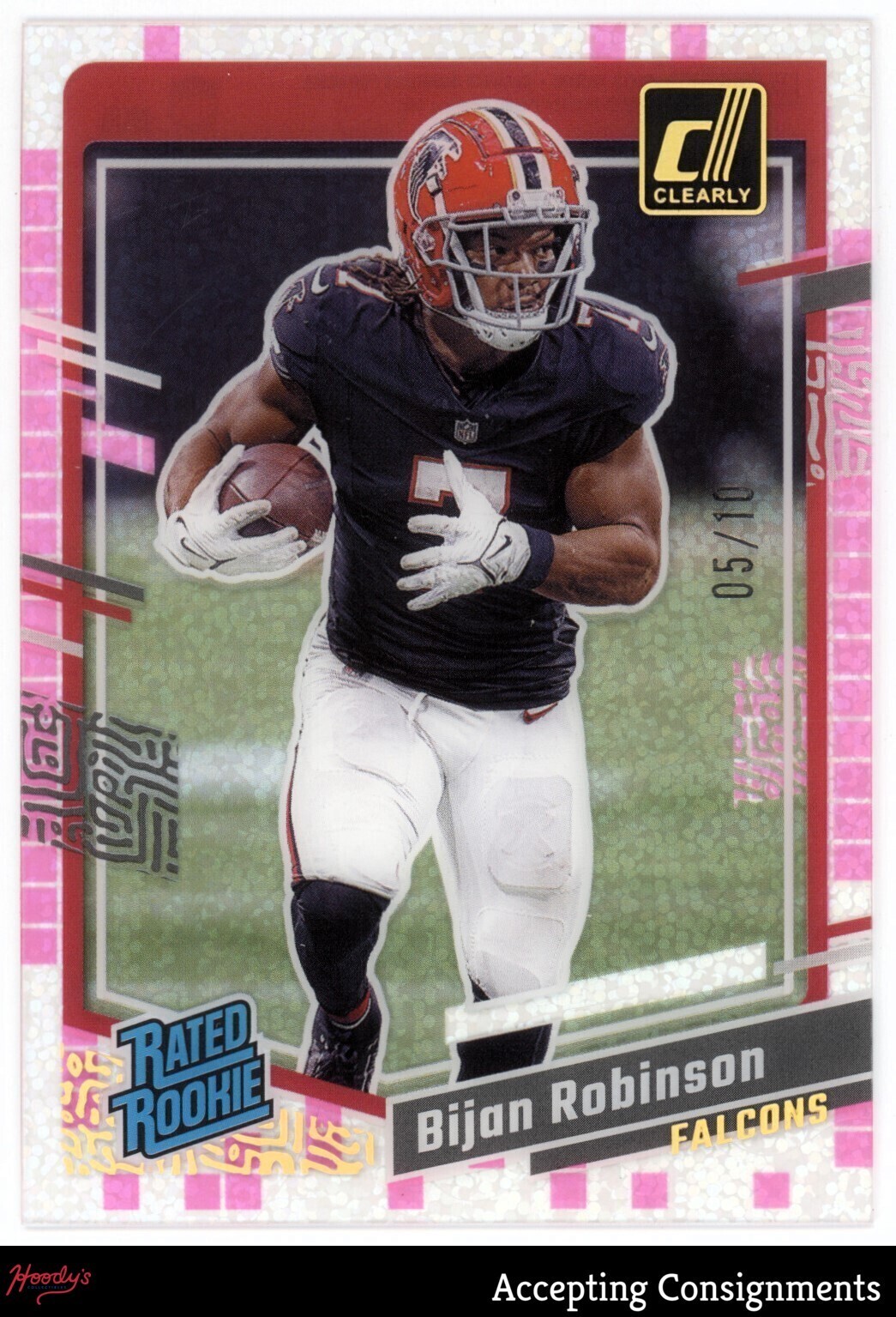 2023 Clearly Donruss Pink #53 Bijan Robinson 5/10 RATED ROOKIE RC FALCONS