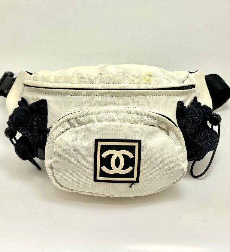 CHANEL Sports Nylon Body Waist Bag Black X White Authentic CHANEL Sports Nylon Body Waist Bag Black X White Authentic