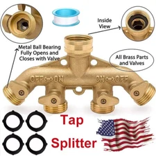 Heavy Duty 4-way Garden Hose Splitter Shut off valves All Brass Stainless Ball