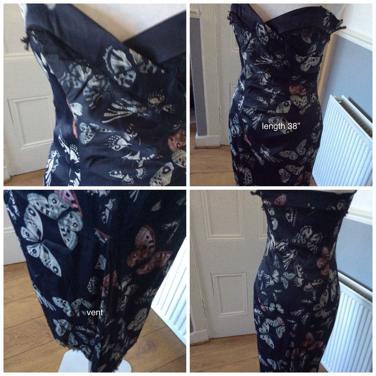 Karen Millen Butterfly Navy Lace Trim Dress Size 14 Chest 32 Pristine away 4.9