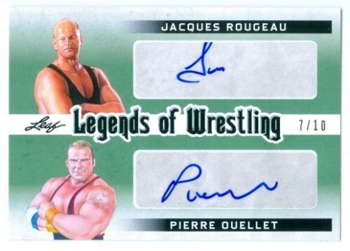 JACQUES ROUGEAU PIERRE OUELLET "DUAL AUTOGRAPH /10" LEAF LEGENDS OF WRESTLING 18 - Afbeelding 1 van 1