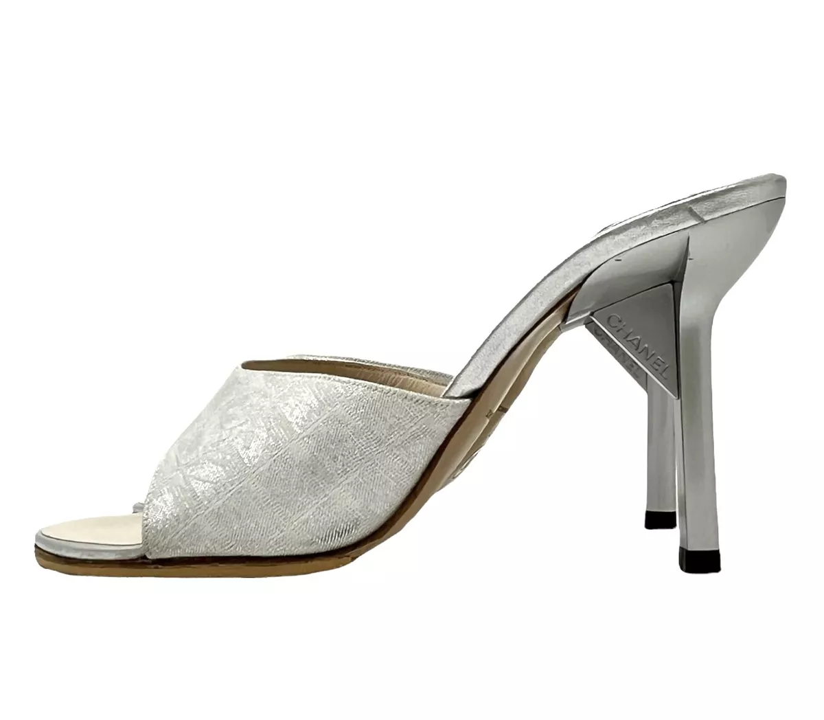 chanel silver mules 10