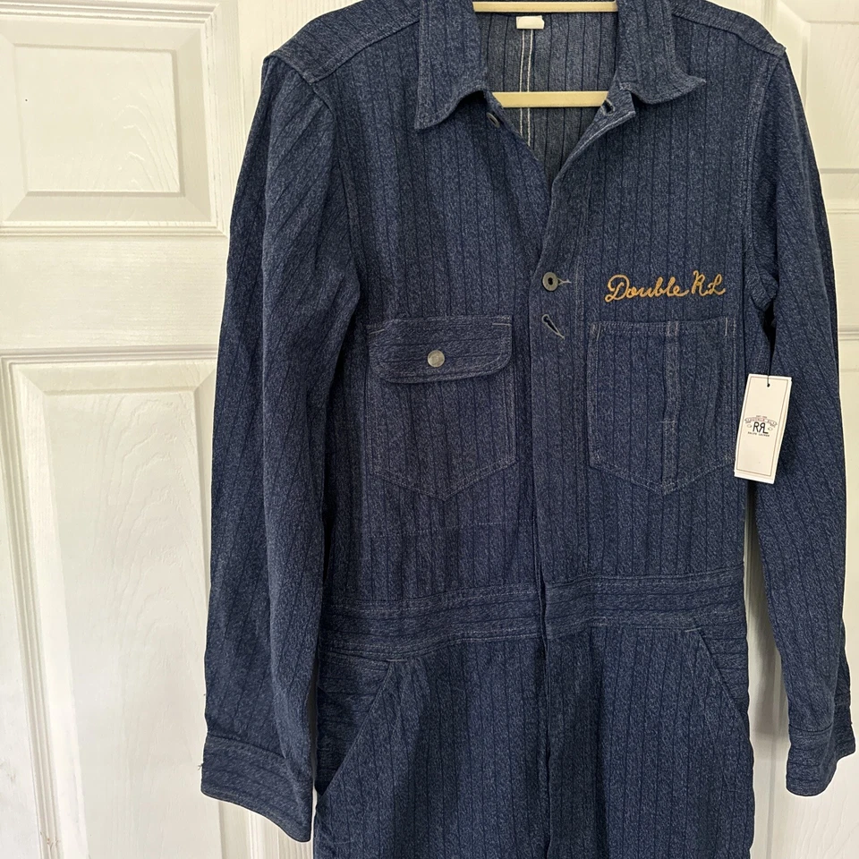 NOVO RRL Macacão de Sarja Jaspe Duplo RL Pequeno Azul Reto Japonês - Imagem 3 de 4