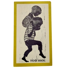 Helen Siegl "Piggy Back" original woodcut Munson Gallery postcard