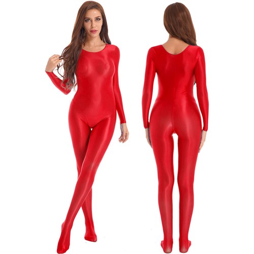 iEFiEL Glänzende Catsuit Langarm Ganzkörper Öl Glanz Ganzanzug Suit für Damen - Bild 76 von 91