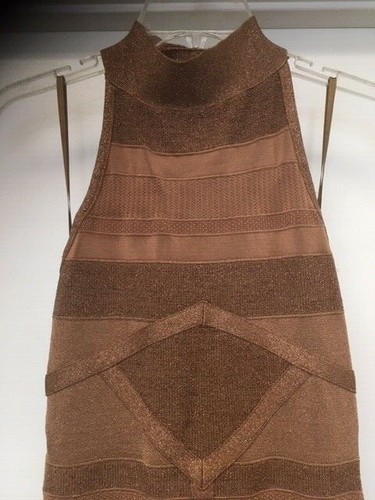 ARDEN B Brown Tan Metallic Sparkle BodyCon Bandage Dress Cut Out Back Medium EUC - Picture 3 of 10