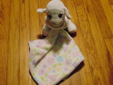 Little Beginnings Plush Lovey Security Blanket WHITE PINK gray LAMB Flowers