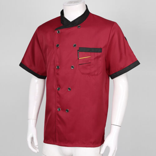 Unisex Short Sleeve Chef Coat Jacket Restaurant Kitchen Chef Uniform Work Shirt - Picture 69 of 95