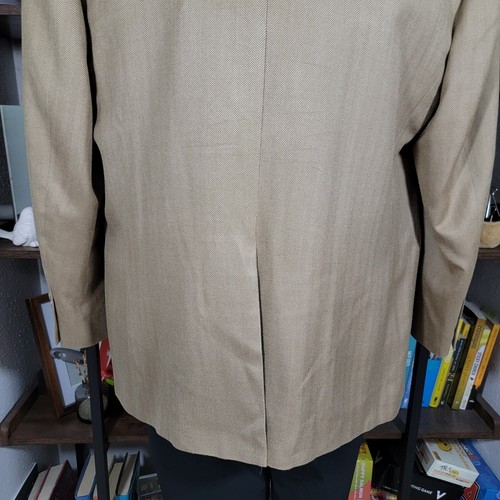 Chaps Men's Sport Coat Blazer Three Button Beige Herringbone Silk Size 46R - Picture 14 of 18