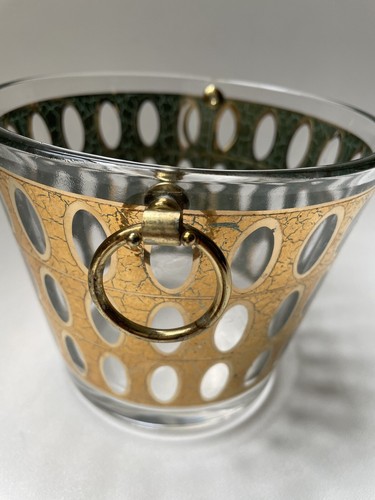 Culver Ice Bucket W/ Ring Handles Pisa Crackle Gold 1960s MCM Man Cave Barware - Picture 3 of 10