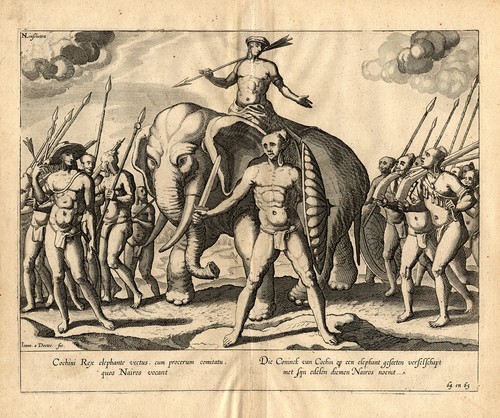 Antique Print-KING OF COCHIN-NAIROS-ELEPHANT-EAST INDIES- INDIA-Linschoten-1638